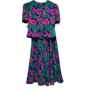 Adrianna Papell Petites Vintage Dress Womens 6 Floral Two Piece Lined Tropical